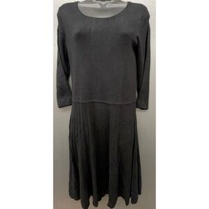 Talbots Sweater Dress Mp Black Flare Ribbed Midi Preppy Classic Quiet Luxury